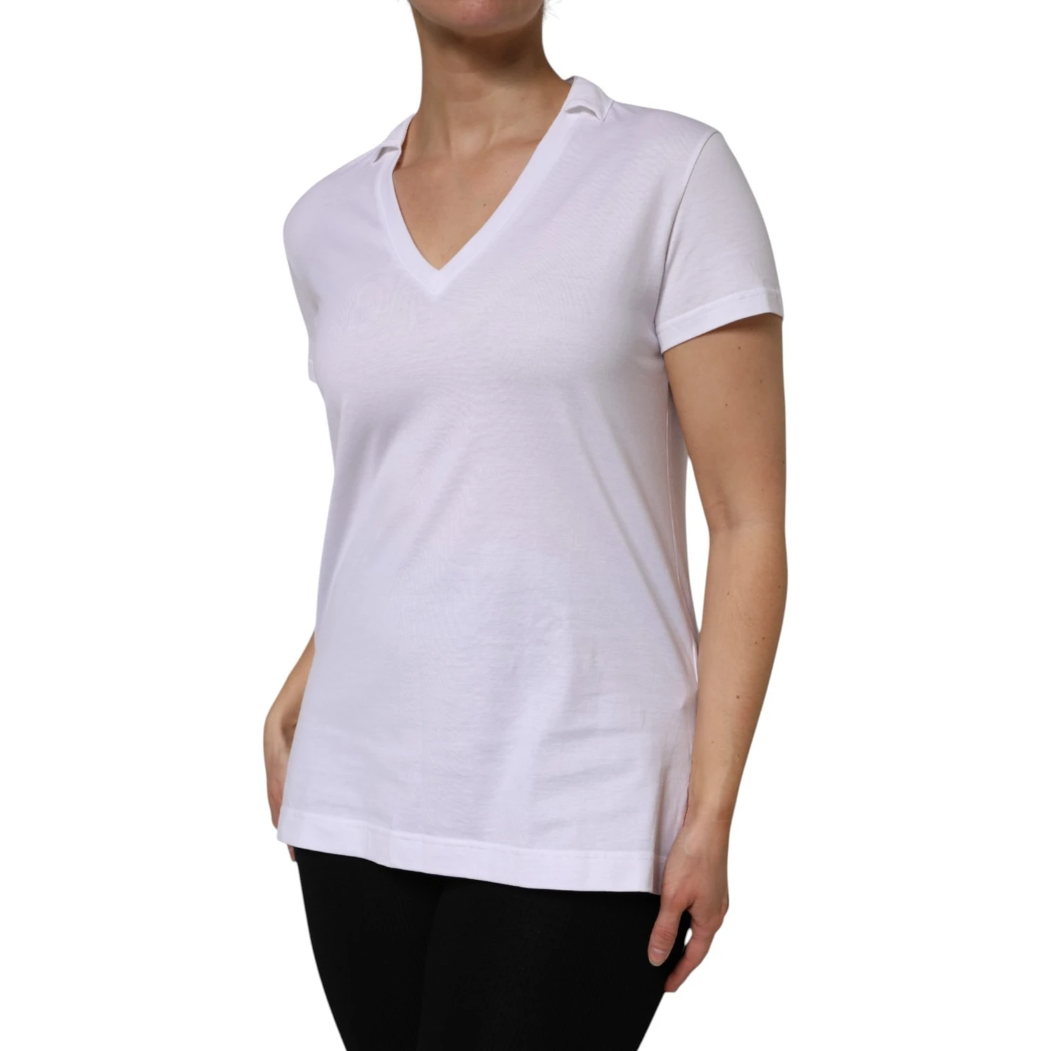 White V-Neck Cotton Short Sleeves T-shirt