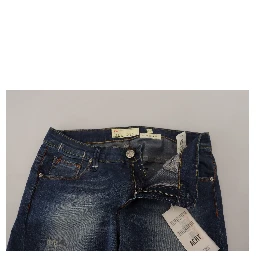 Blue Washed Cotton Slim Fit Women Denim Pants Jeans