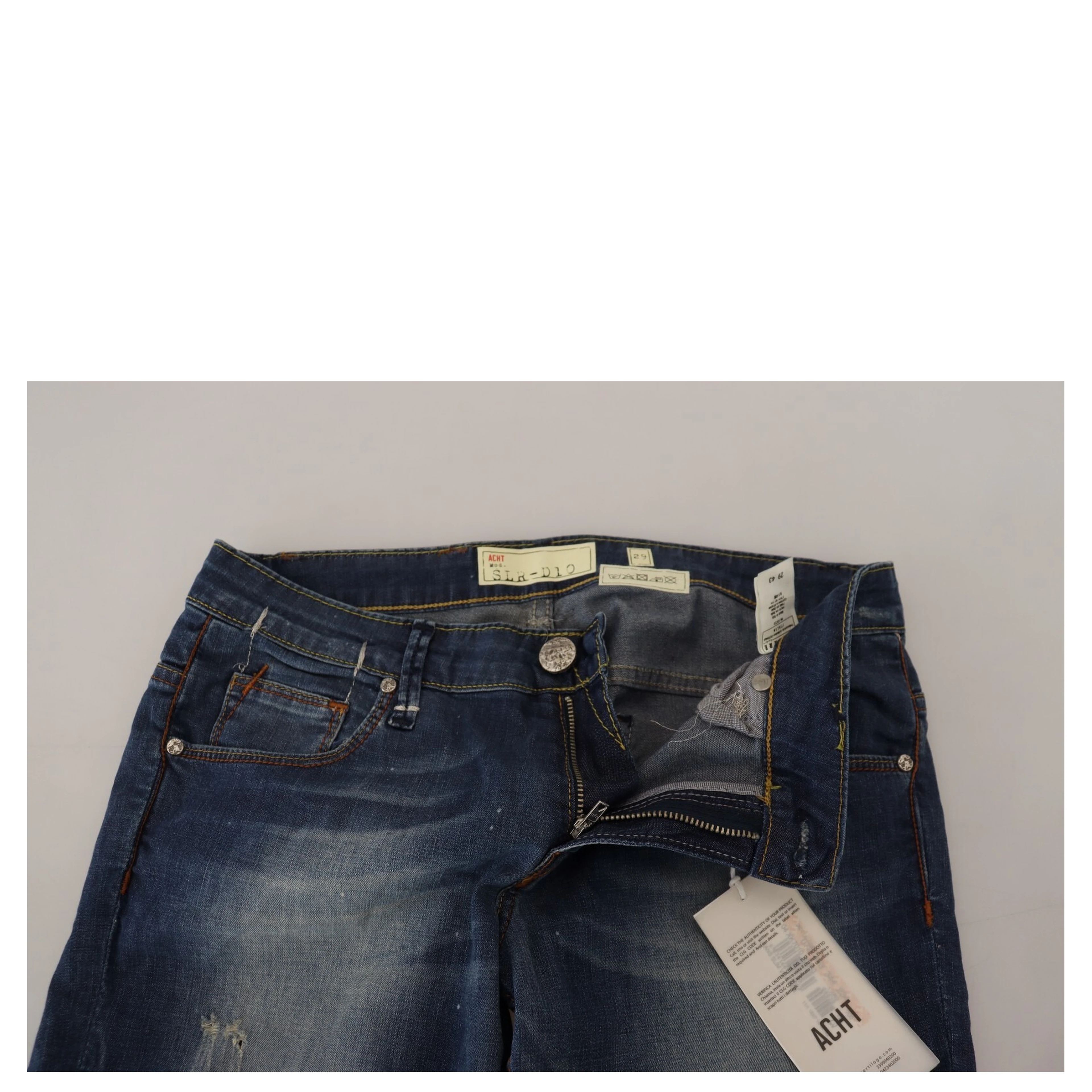 Blue Washed Cotton Slim Fit Women Denim Pants Jeans