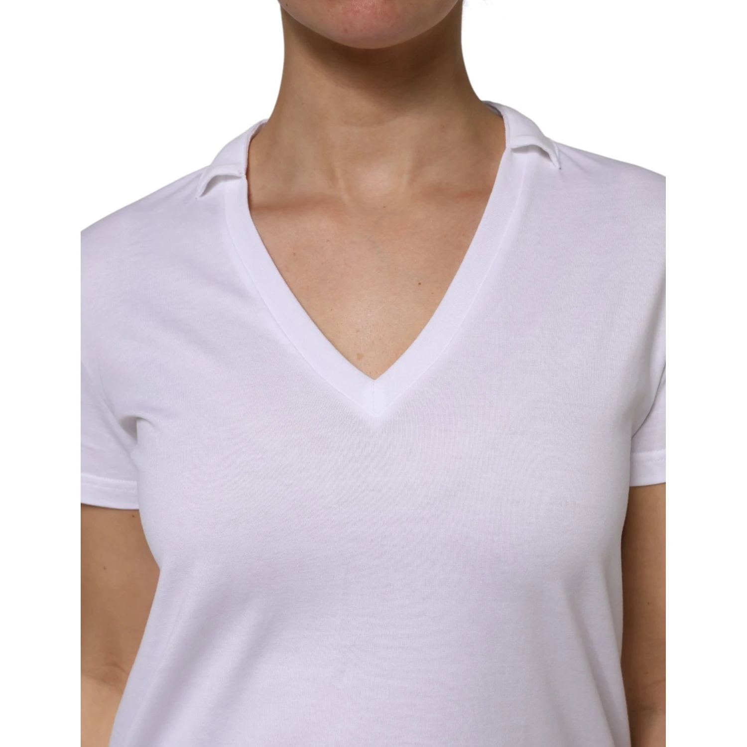 White V-Neck Cotton Short Sleeves T-shirt