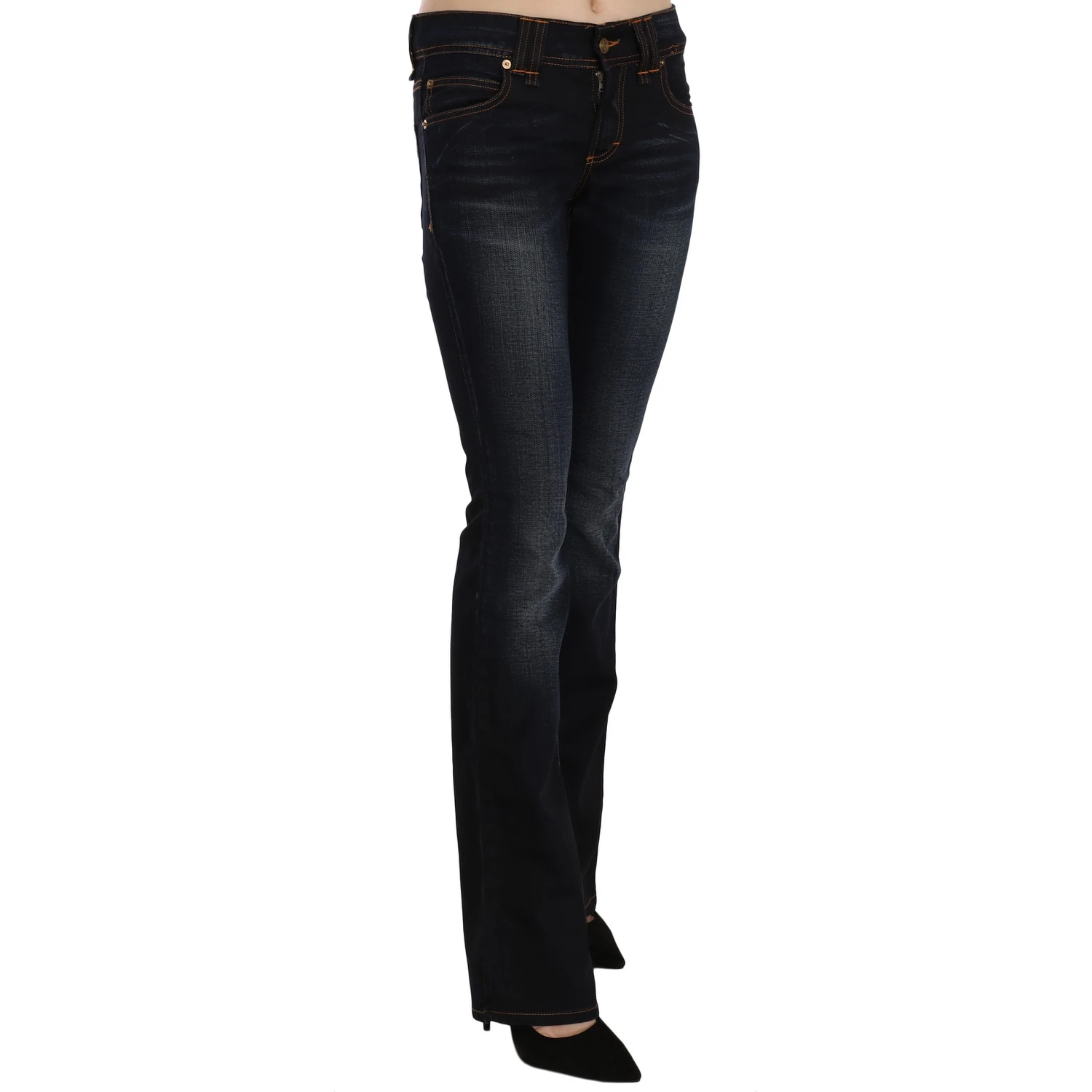 Blue Washed Mid Waist Regular Leg Boot Cut Denim Jeans