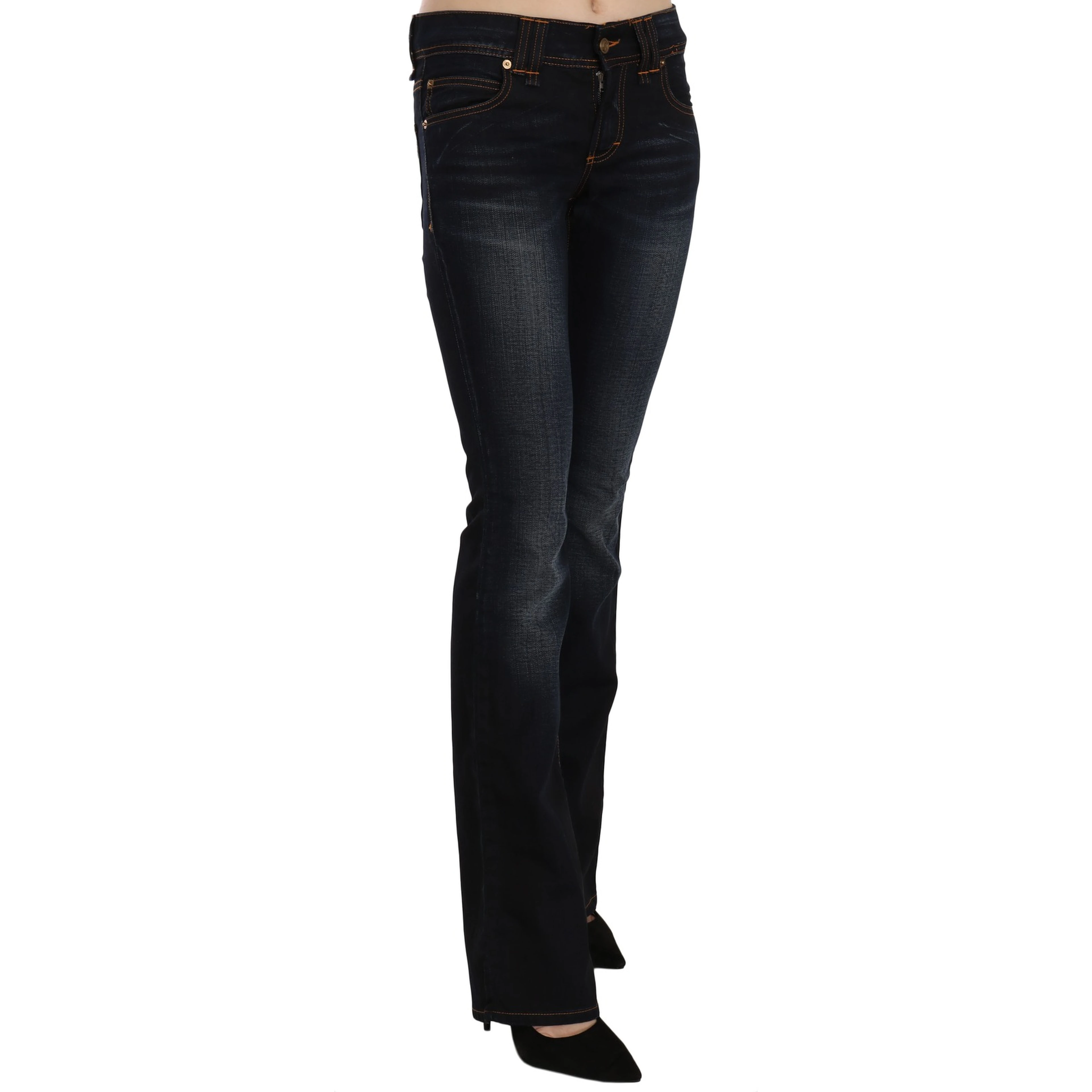 Blue Washed Mid Waist Regular Leg Boot Cut Denim Jeans
