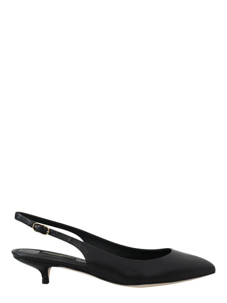 Black Leather Slingbacks Heels Pumps Shoes