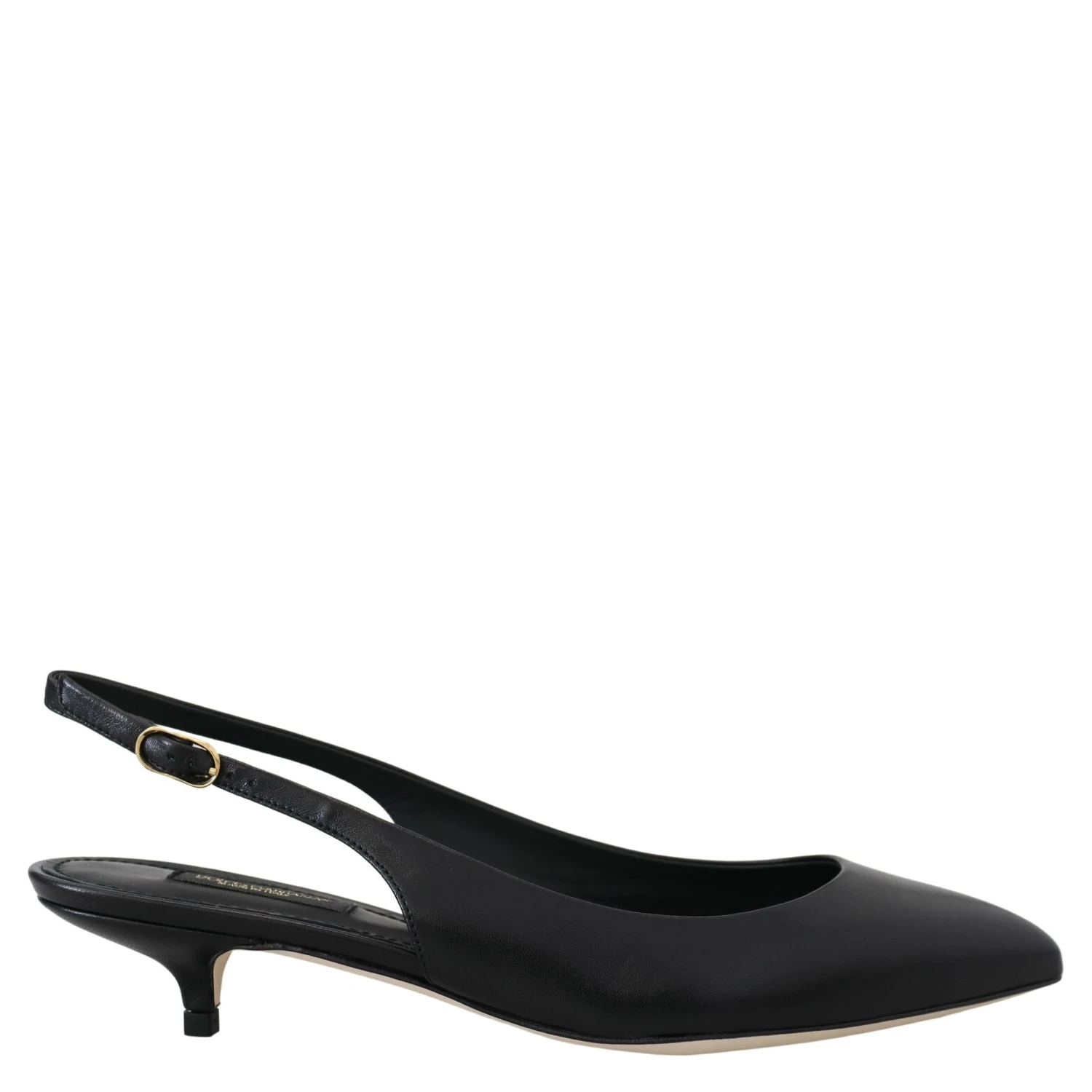 Black Leather Slingbacks Heels Pumps Shoes
