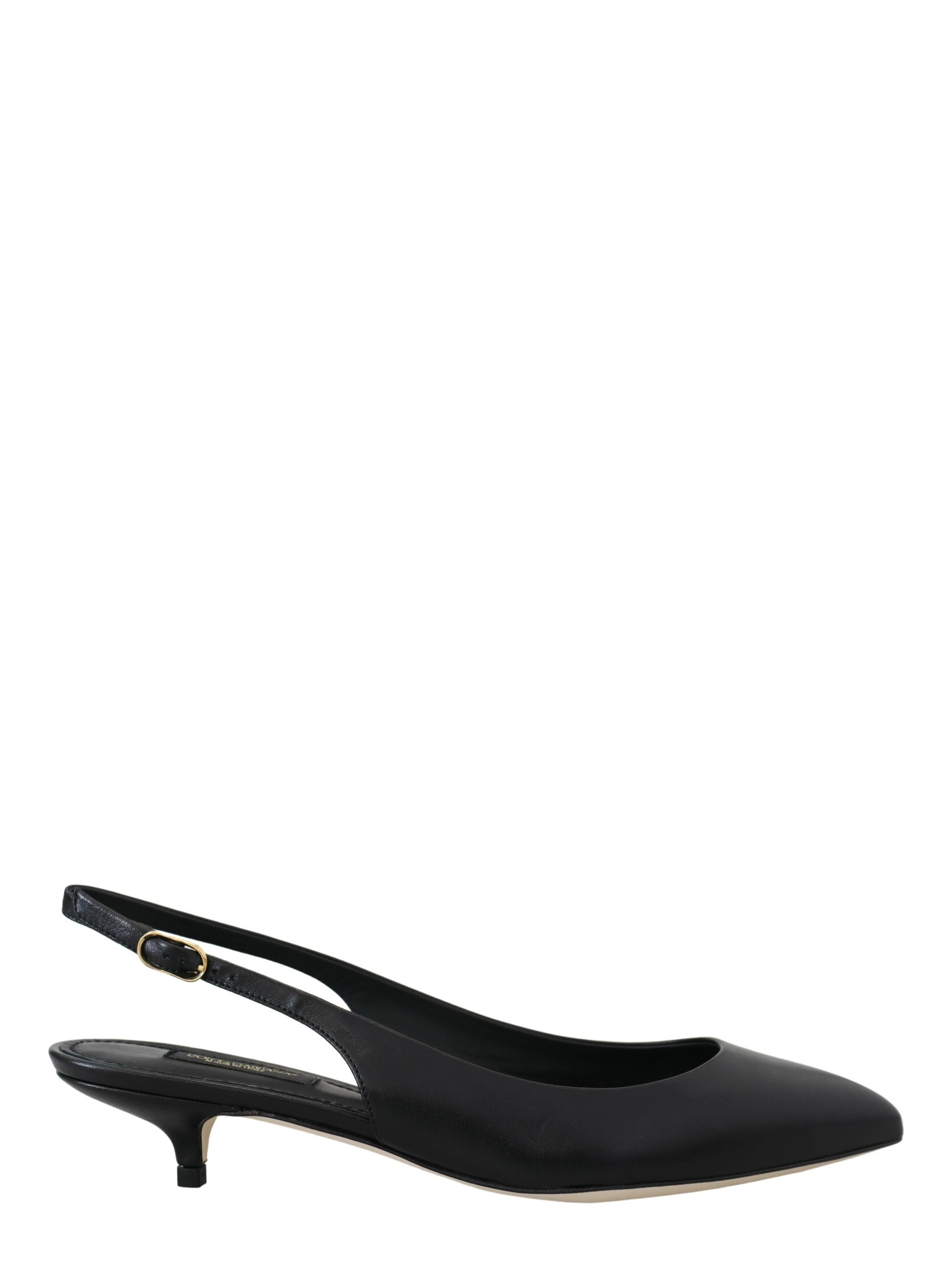 Black Leather Slingbacks Heels Pumps Shoes