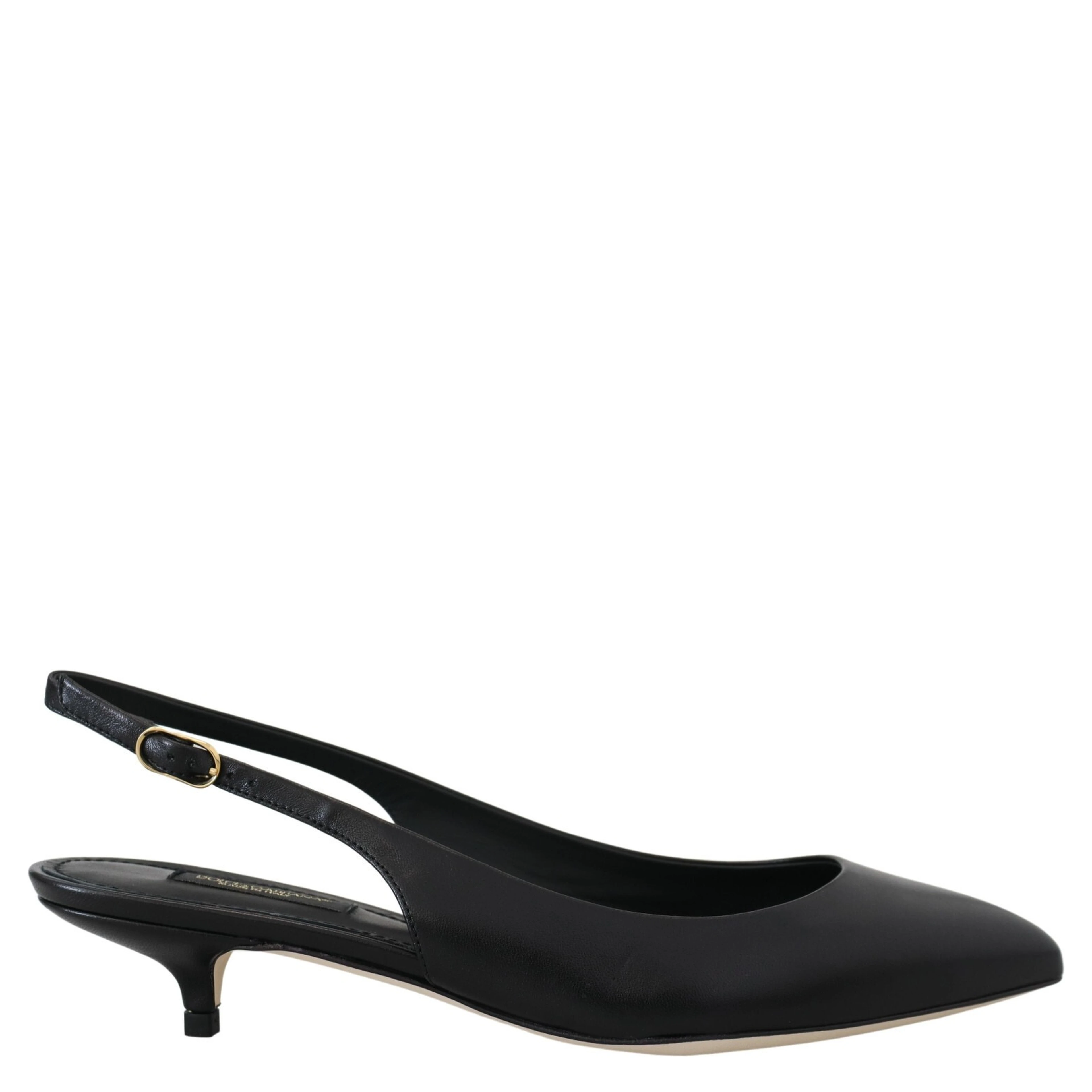 Black Leather Slingbacks Heels Pumps Shoes