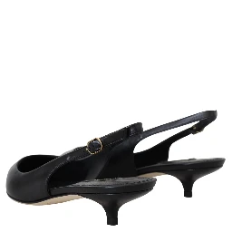 Black Leather Slingbacks Heels Pumps Shoes