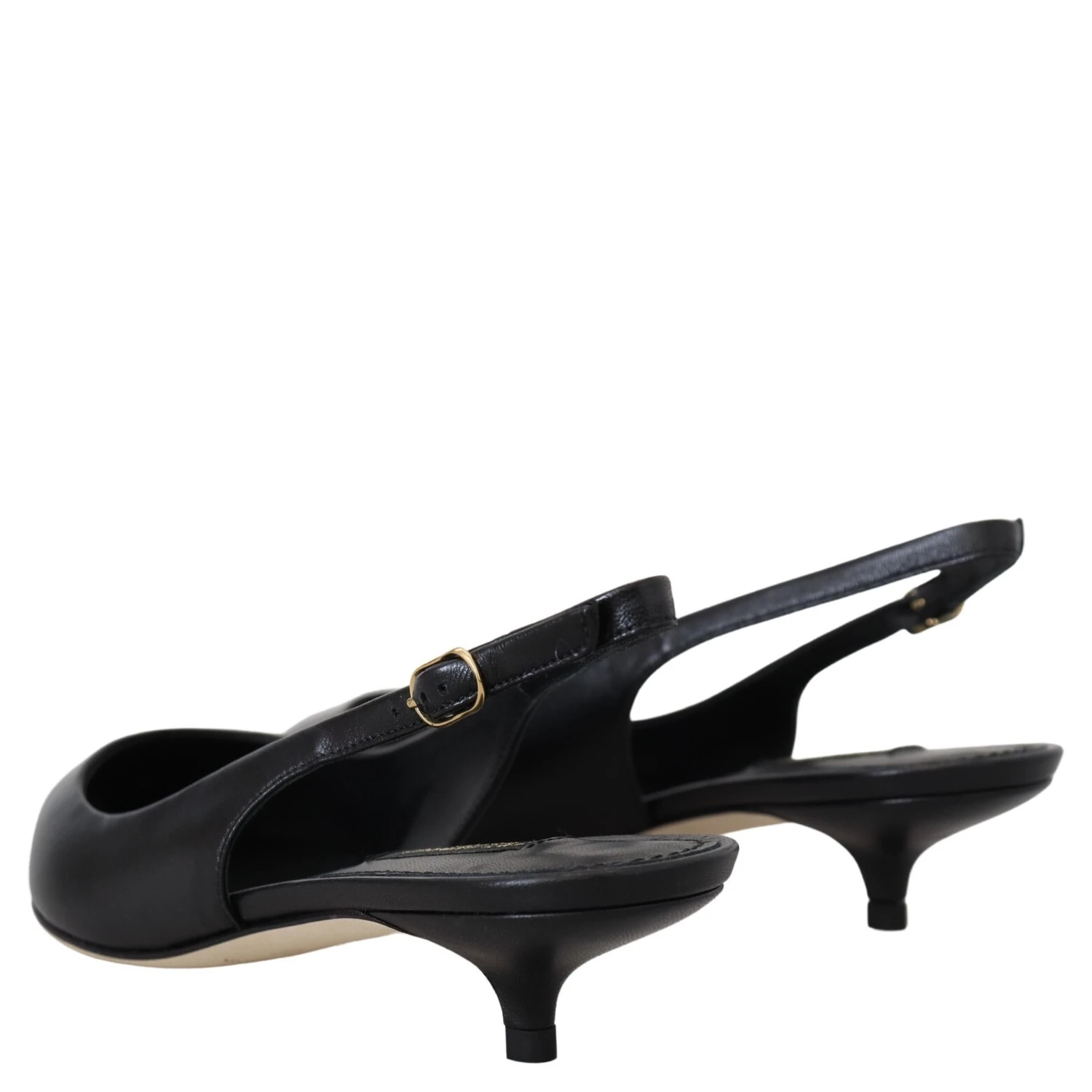 Black Leather Slingbacks Heels Pumps Shoes