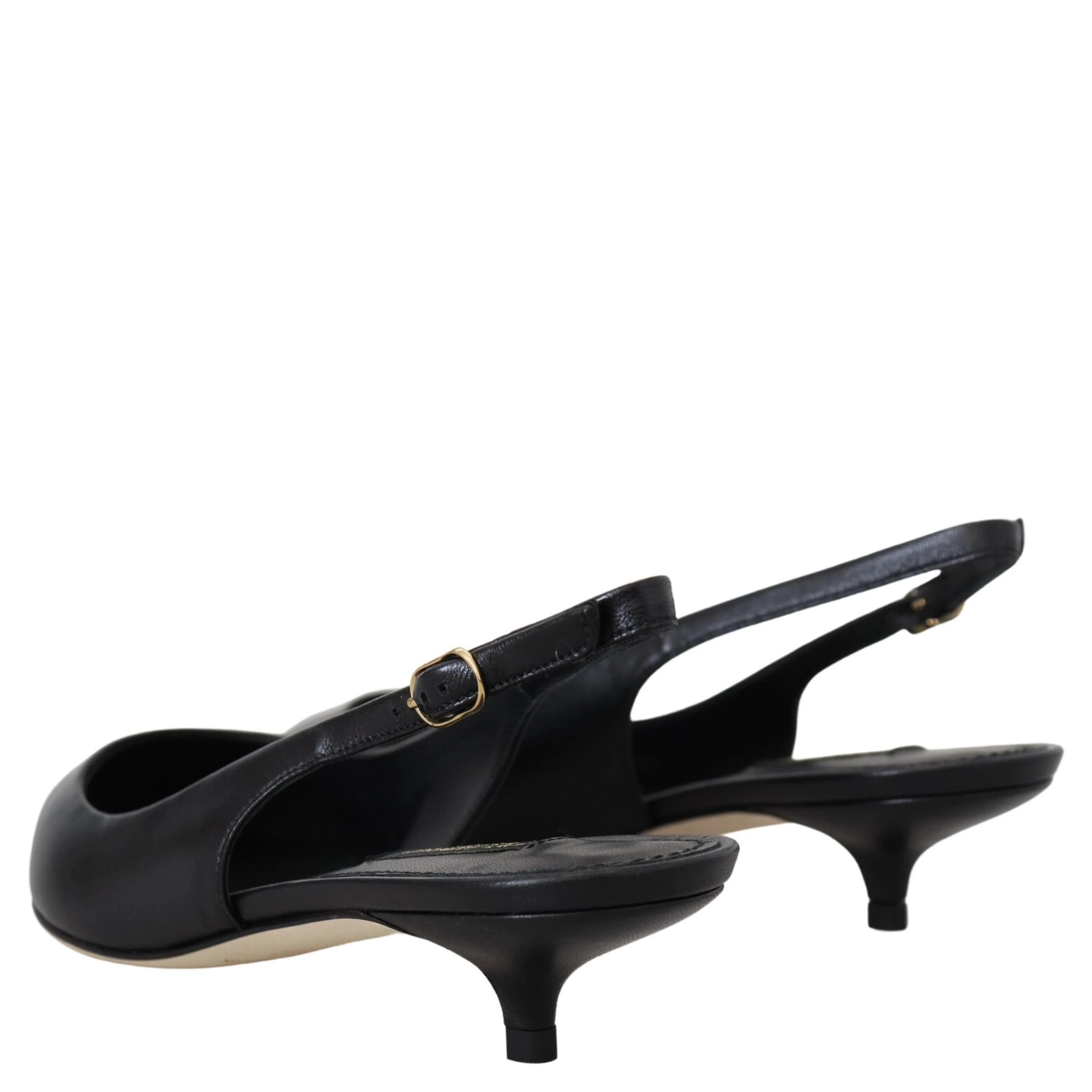 Black Leather Slingbacks Heels Pumps Shoes