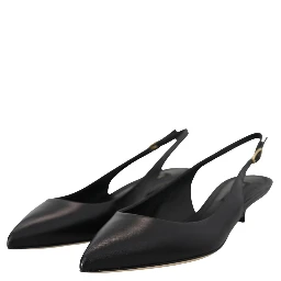 Black Leather Slingbacks Heels Pumps Shoes