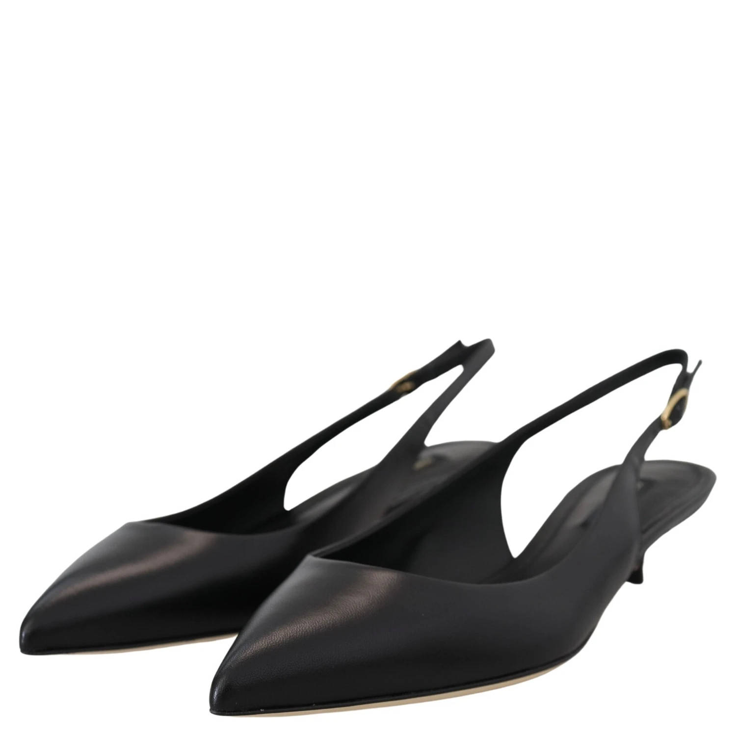 Black Leather Slingbacks Heels Pumps Shoes