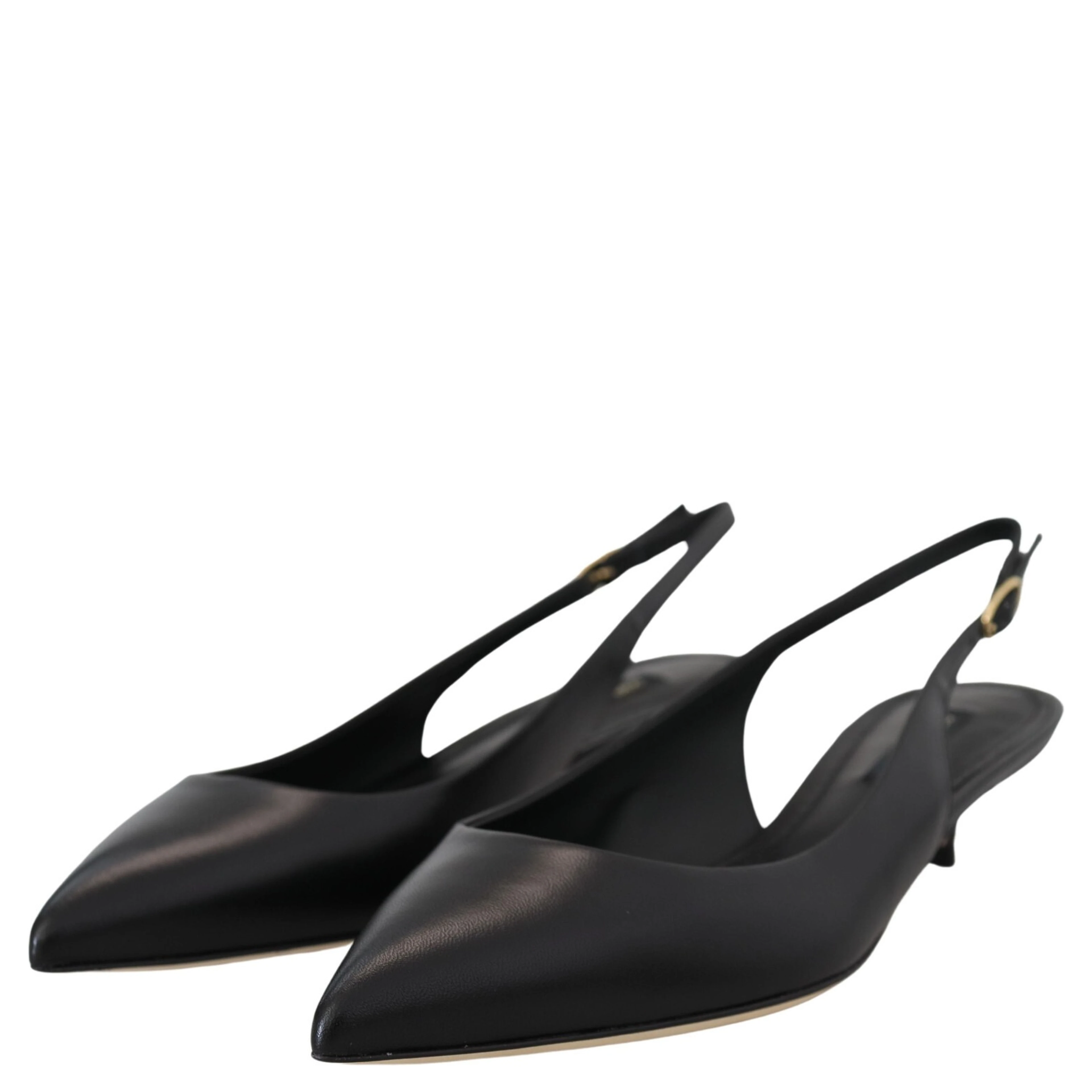 Black Leather Slingbacks Heels Pumps Shoes