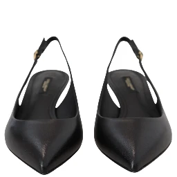 Black Leather Slingbacks Heels Pumps Shoes