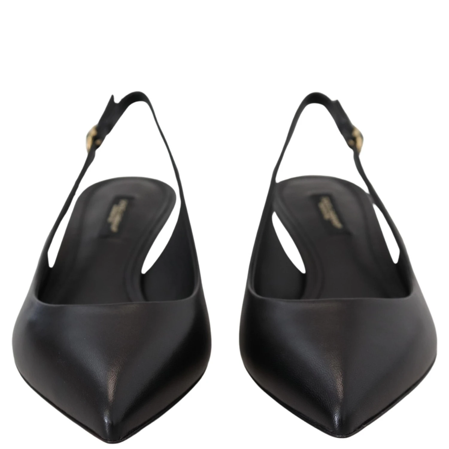 Black Leather Slingbacks Heels Pumps Shoes
