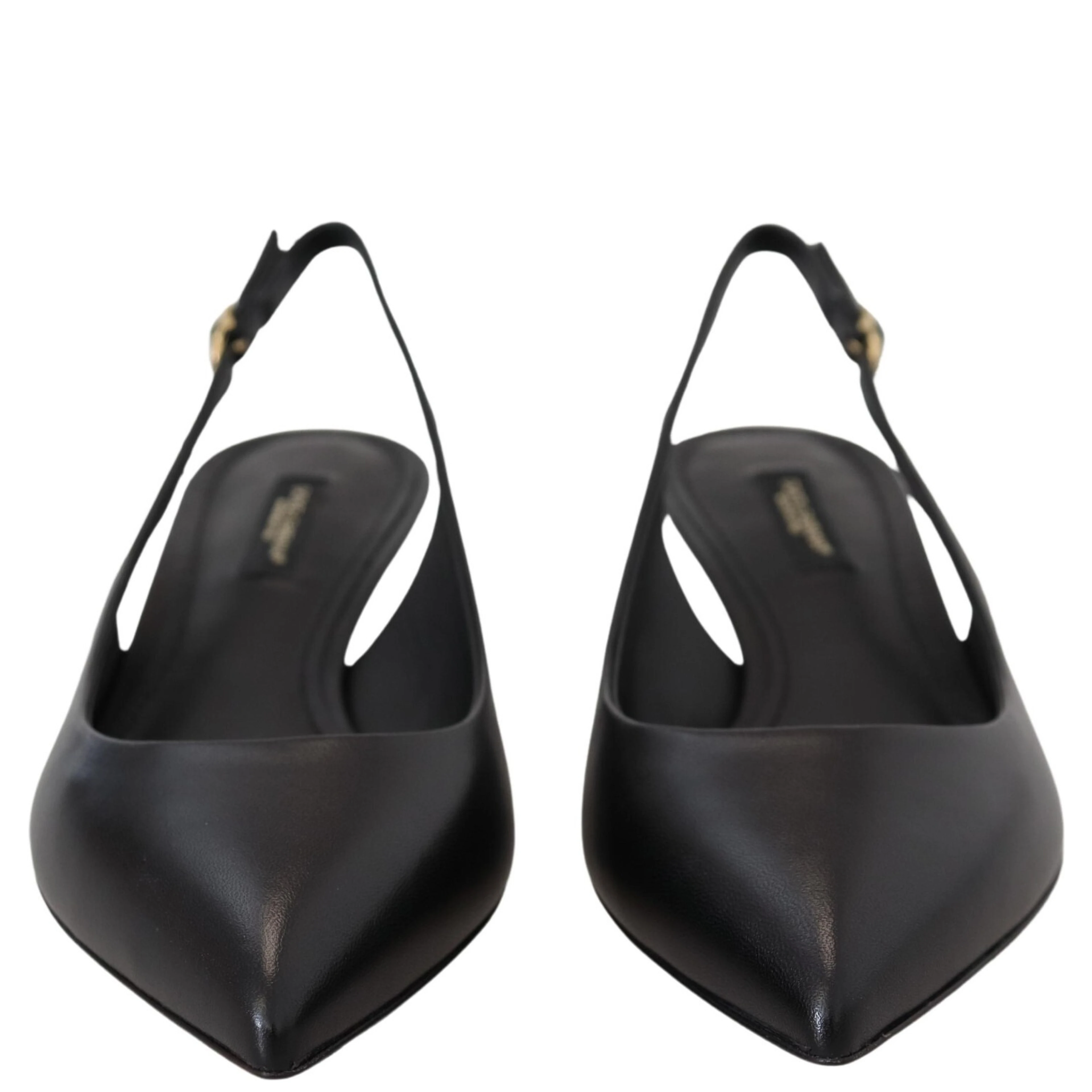 Black Leather Slingbacks Heels Pumps Shoes