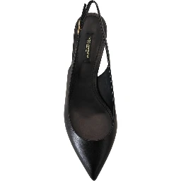 Black Leather Slingbacks Heels Pumps Shoes