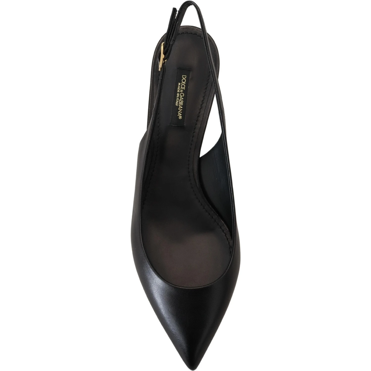 Black Leather Slingbacks Heels Pumps Shoes