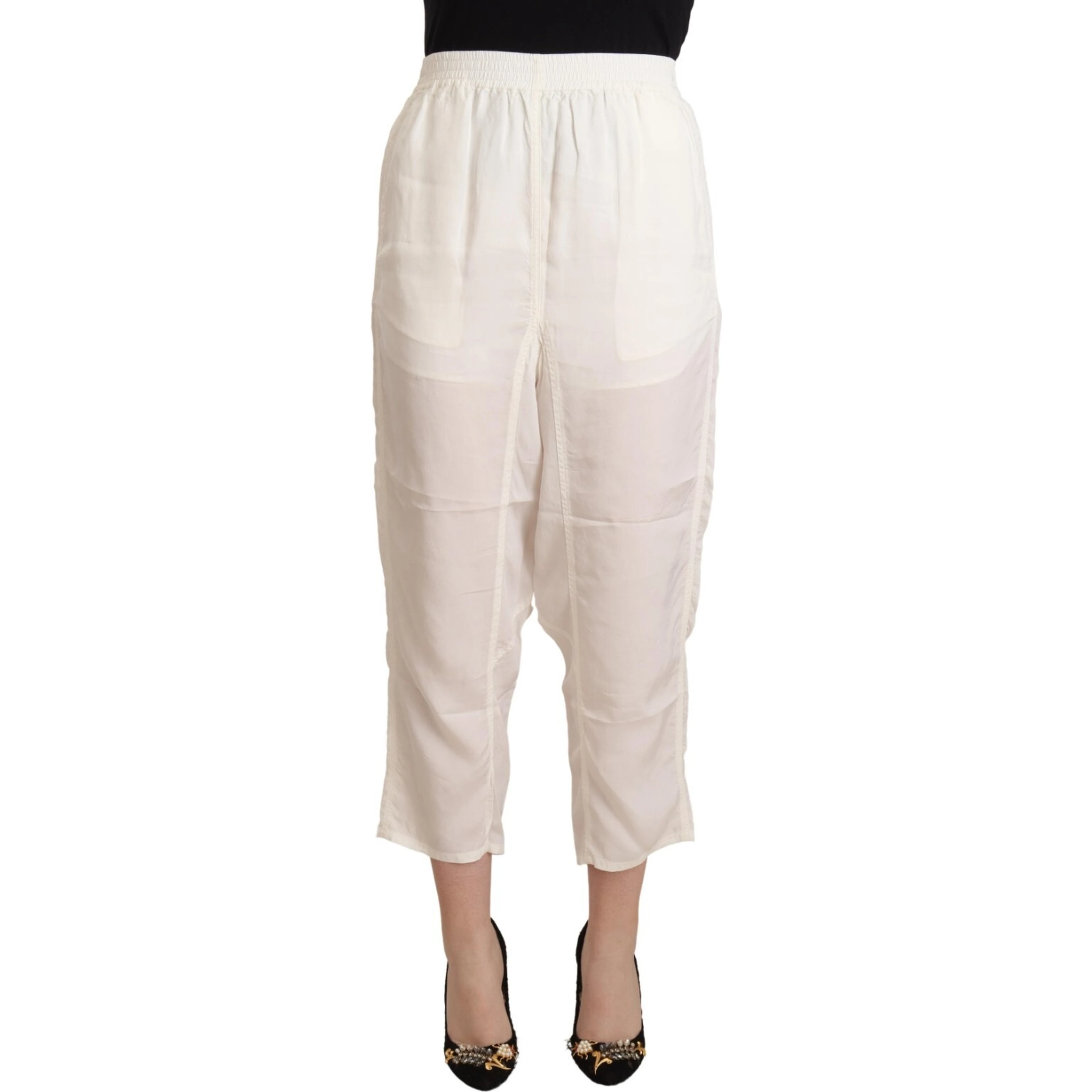 White High Waist Cropped Women Trouser Pants