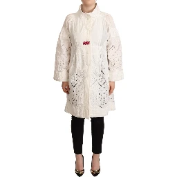 Button Down White Long Sleeve Polyester Jacket