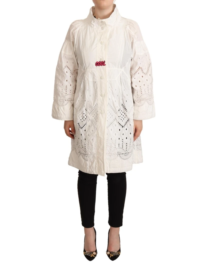 Button Down White Long Sleeve Polyester Jacket