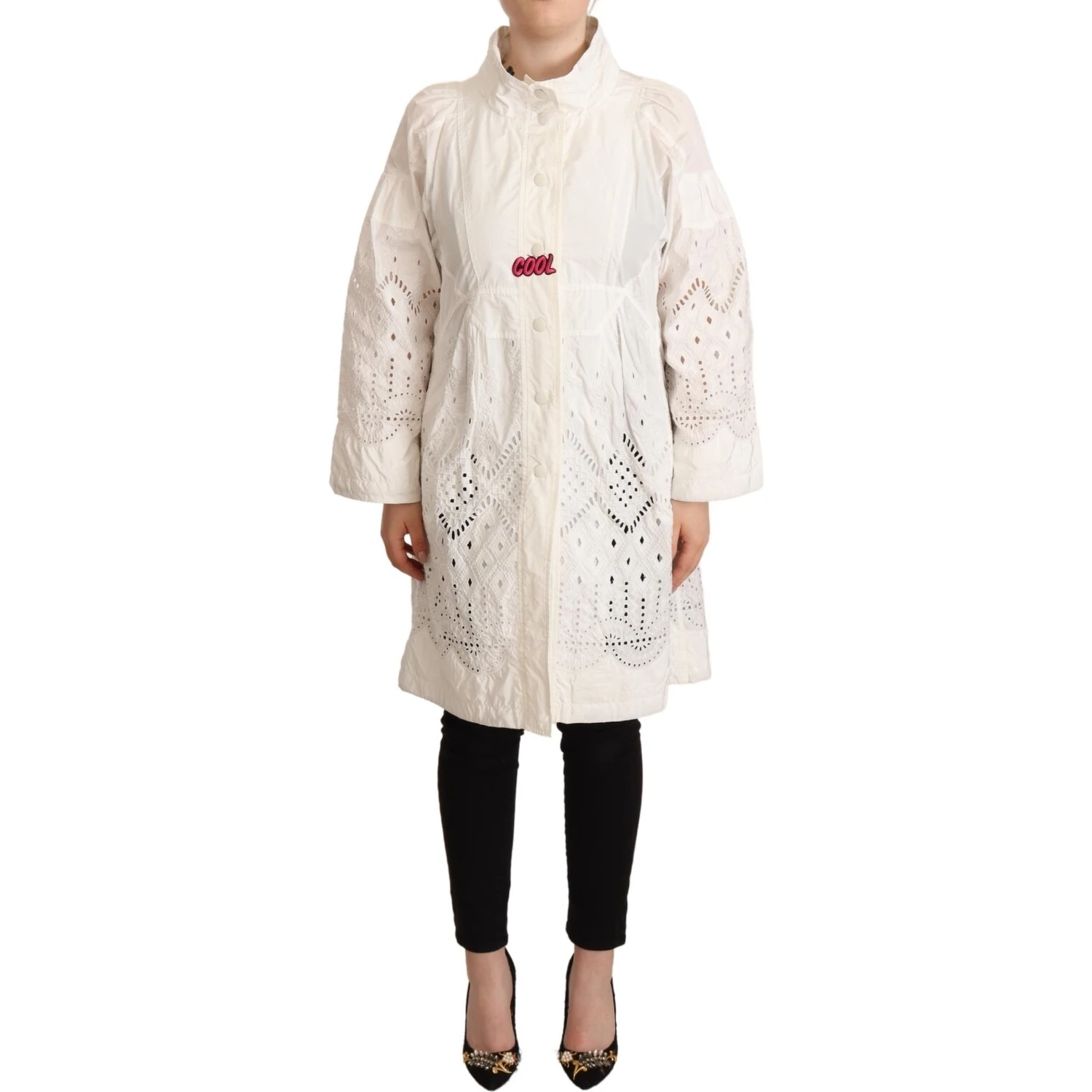 Button Down White Long Sleeve Polyester Jacket
