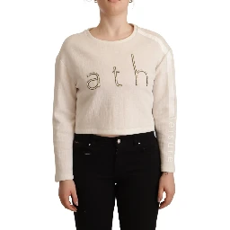 Beige Logo Long Sleeve Cropped Pullover Sweater