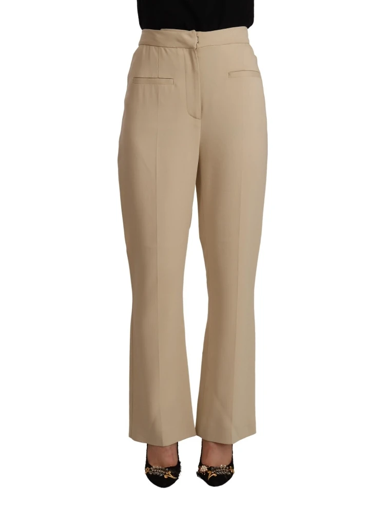 Beige Viscose High Waist Flared Dress Trouser Pants alternative