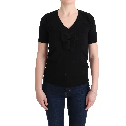 Black 100% Lana Wool Blouse Women T-shirt Top