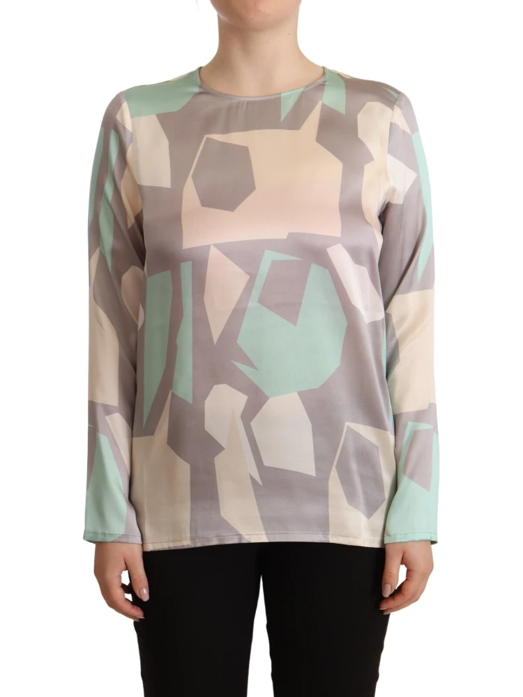 Multicolor Silk Long Sleeves Round Neck Top Blouse alternative