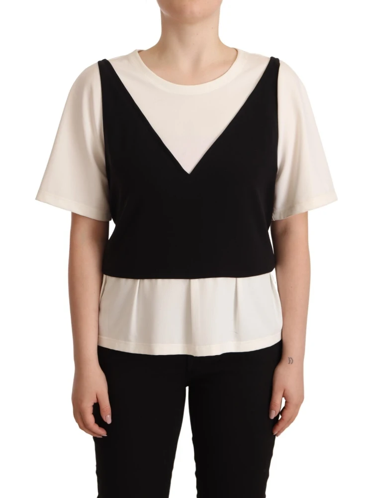 Black White Polyester Short Sleeves Top Blouse alternative