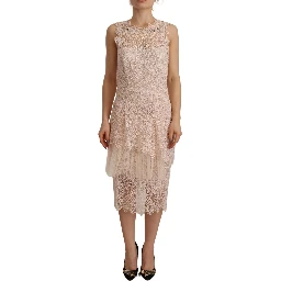 Sheath Tiered Beige Viscose Sleeveless Midi Dress