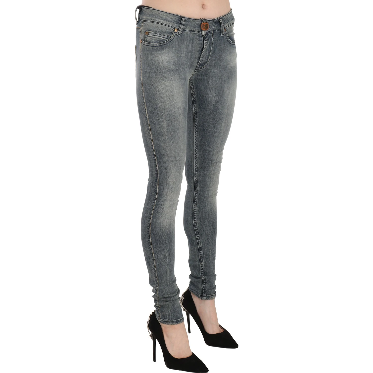 Blue Washed Low Waist Slim Fit Skinny Denim Casual Jeans