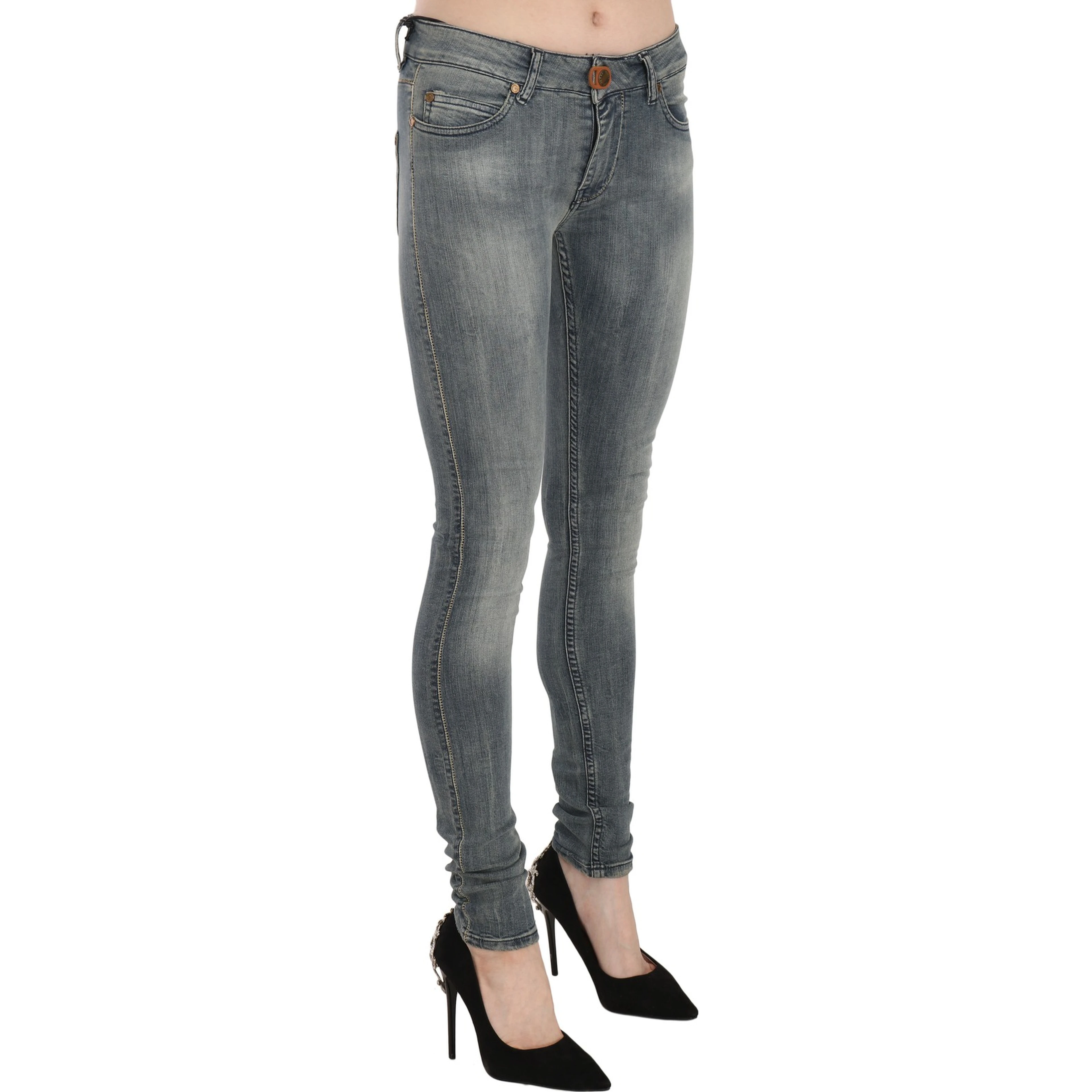 Blue Washed Low Waist Slim Fit Skinny Denim Casual Jeans