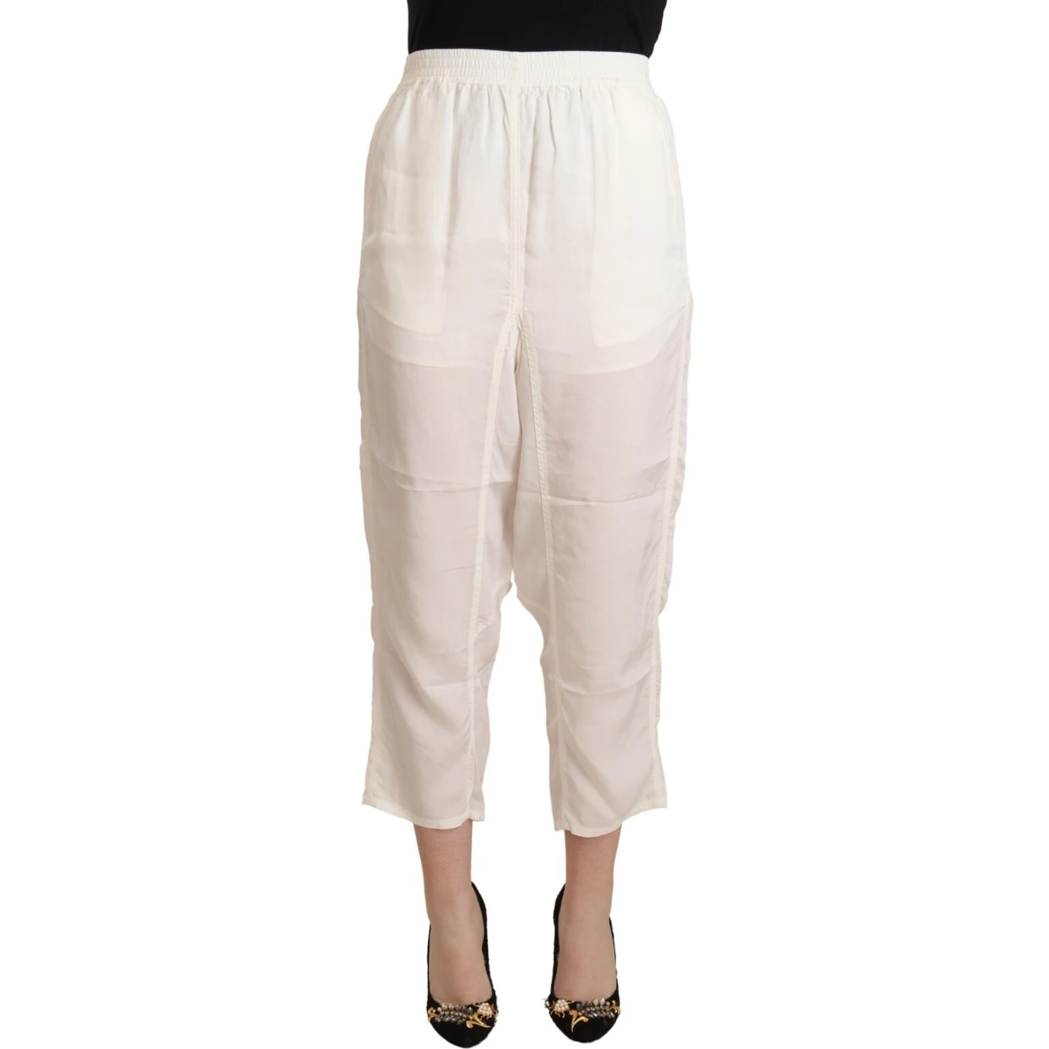 White High Waist Cropped Women Trouser Pants