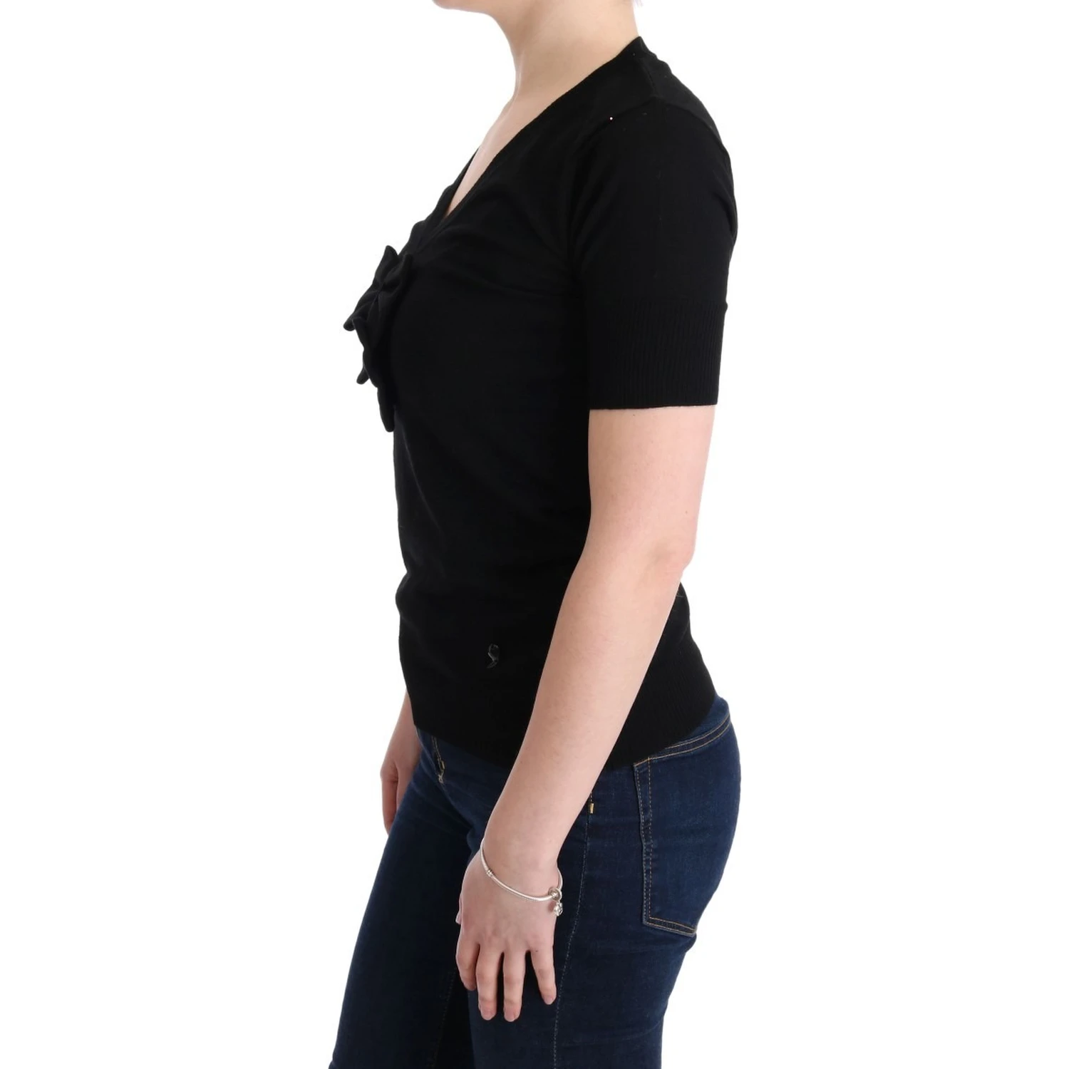 Black 100% Lana Wool Blouse Women T-shirt Top
