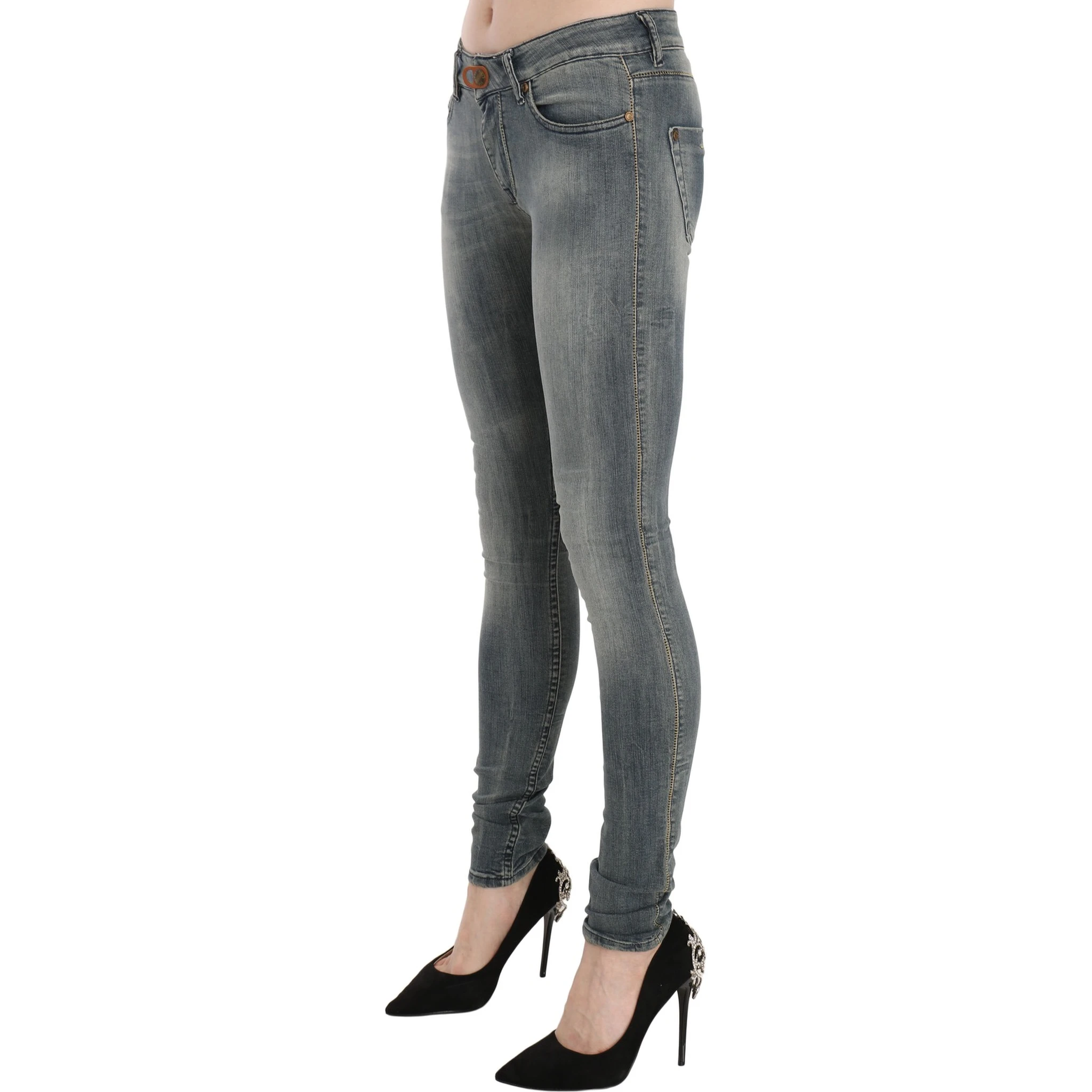 Blue Washed Low Waist Slim Fit Skinny Denim Casual Jeans