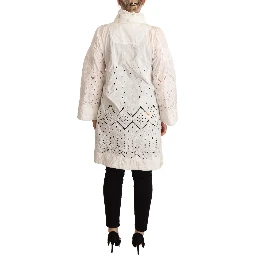 Button Down White Long Sleeve Polyester Jacket
