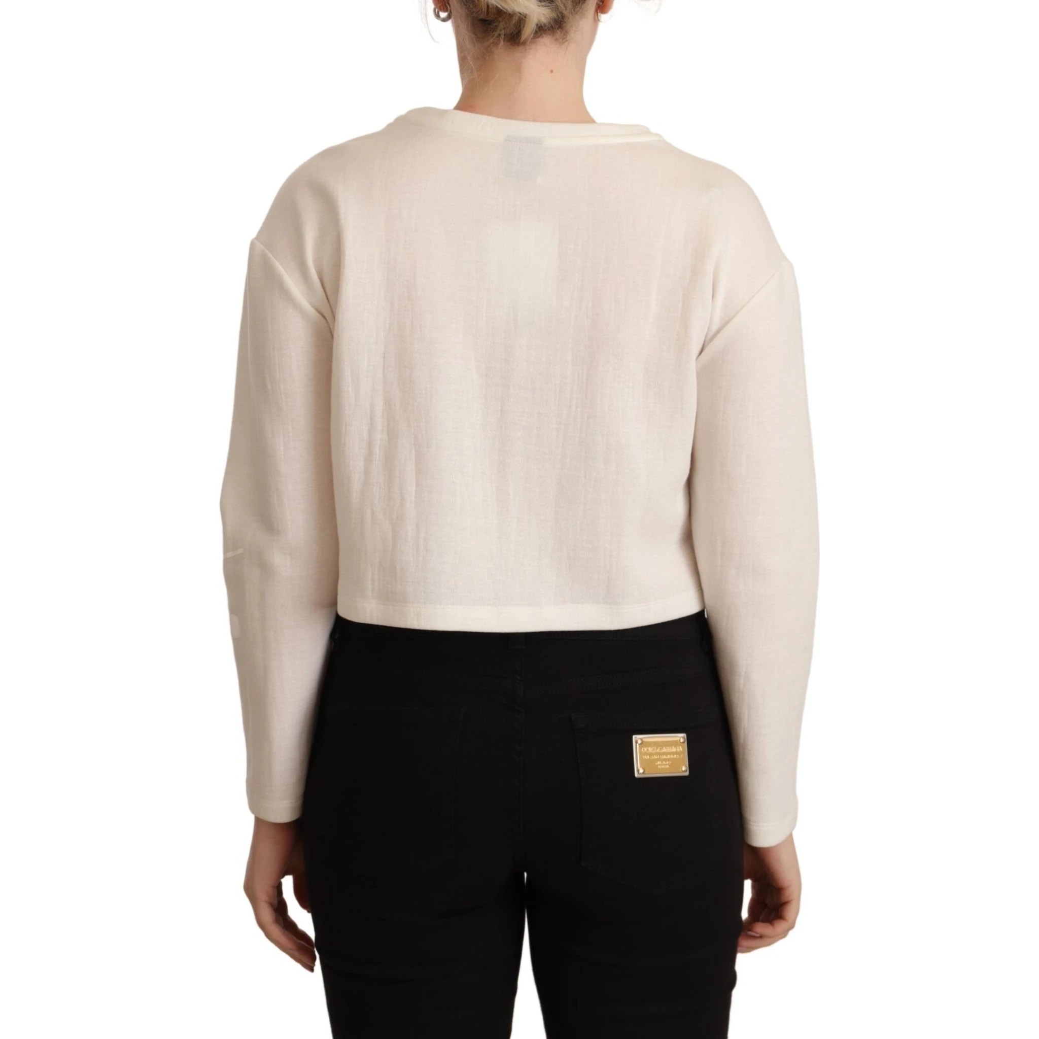 Beige Logo Long Sleeve Cropped Pullover Sweater