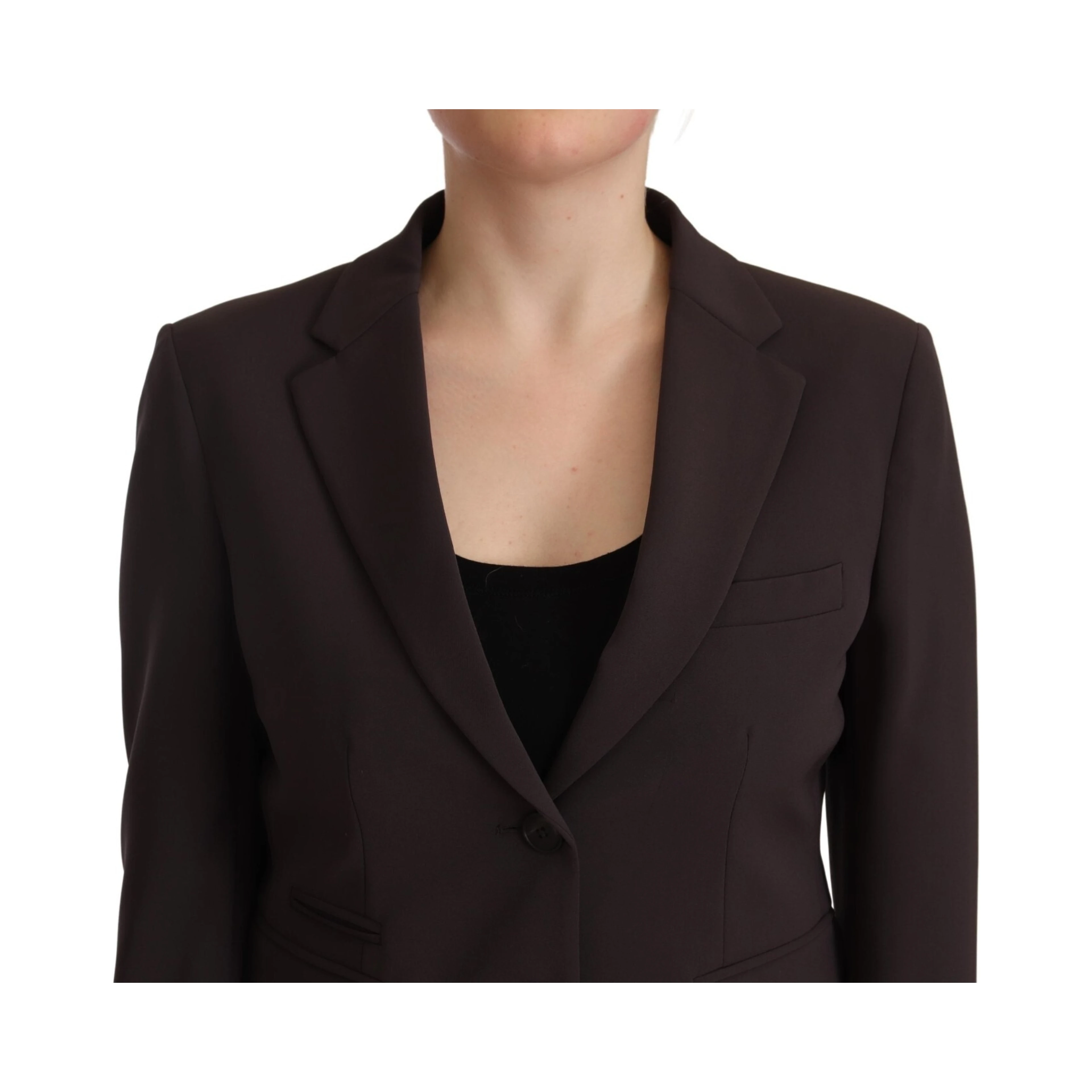 Brown Long Sleeve Single Breasted Women Jacket Blazer