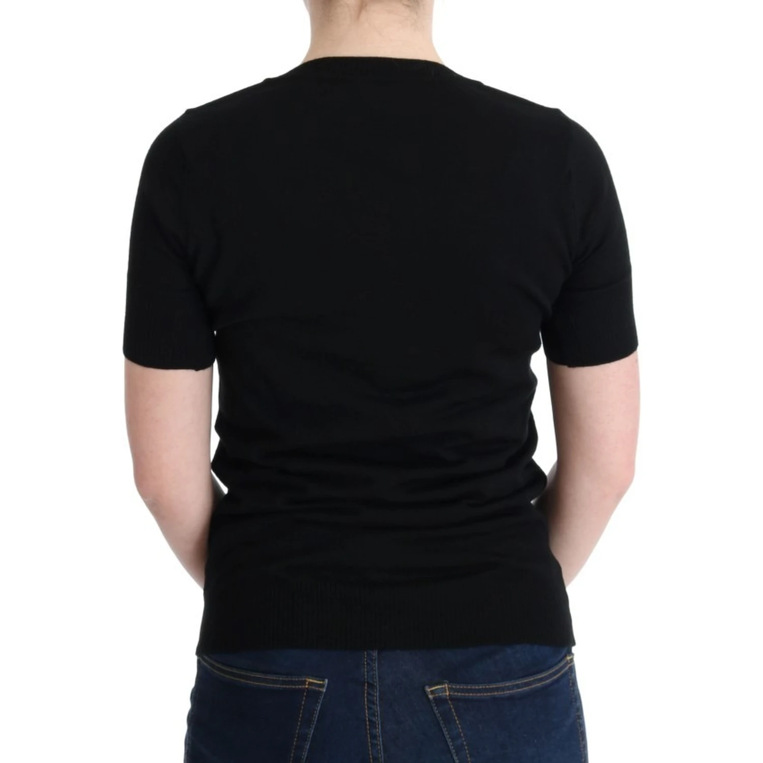 Black 100% Lana Wool Blouse Women T-shirt Top