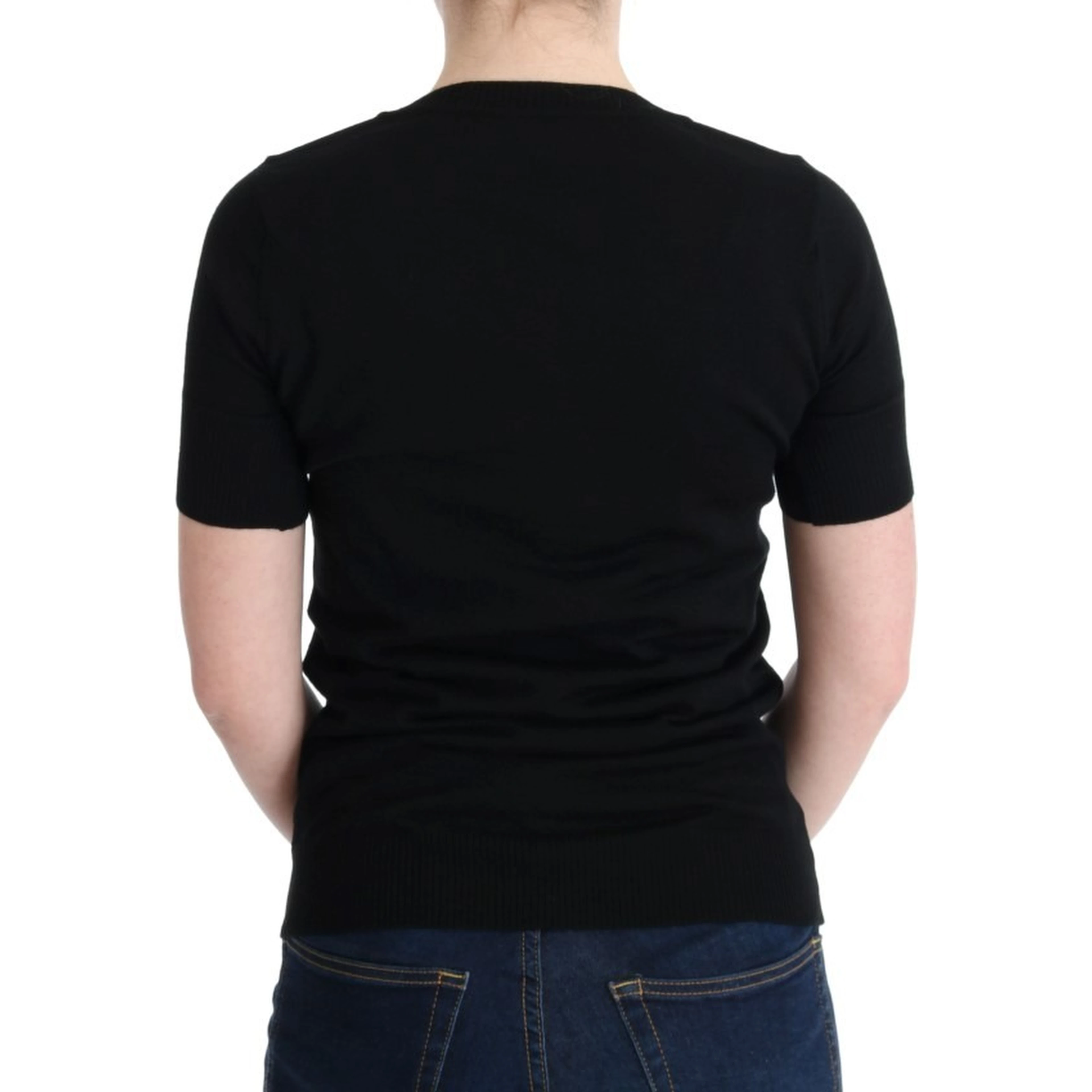 Black 100% Lana Wool Blouse Women T-shirt Top