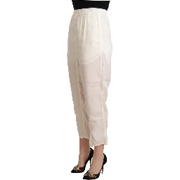 White High Waist Cropped Women Trouser Pants