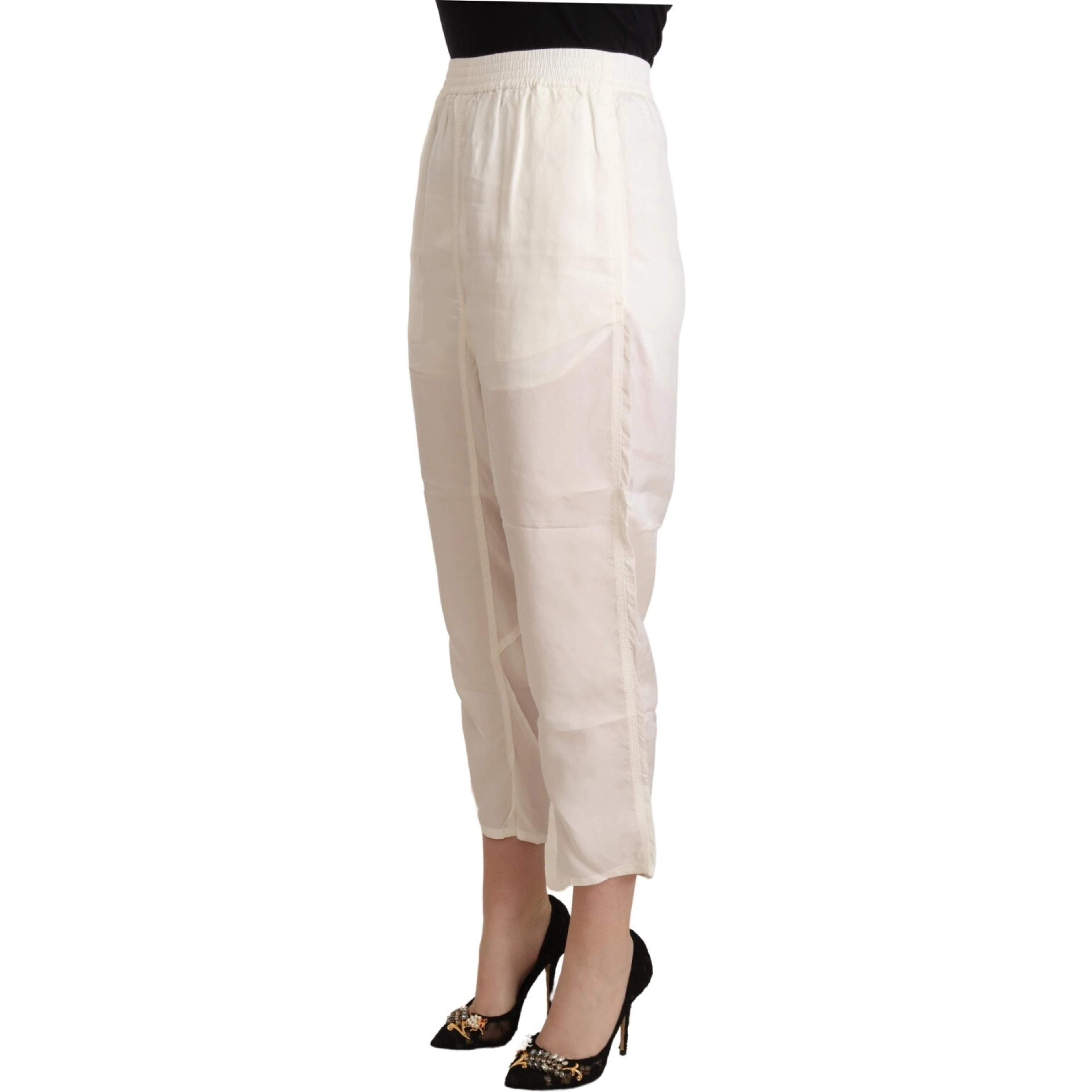 White High Waist Cropped Women Trouser Pants