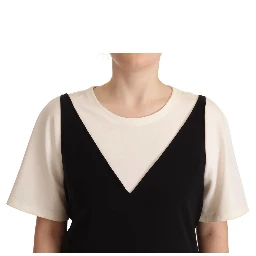 Black White Polyester Short Sleeves Top Blouse