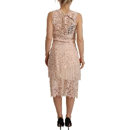 Sheath Tiered Beige Viscose Sleeveless Midi Dress