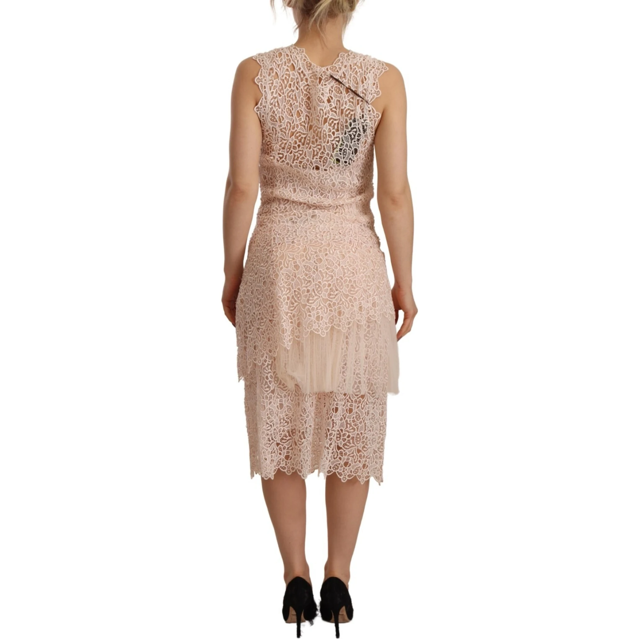 Sheath Tiered Beige Viscose Sleeveless Midi Dress