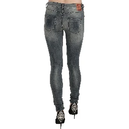 Blue Washed Low Waist Slim Fit Skinny Denim Casual Jeans
