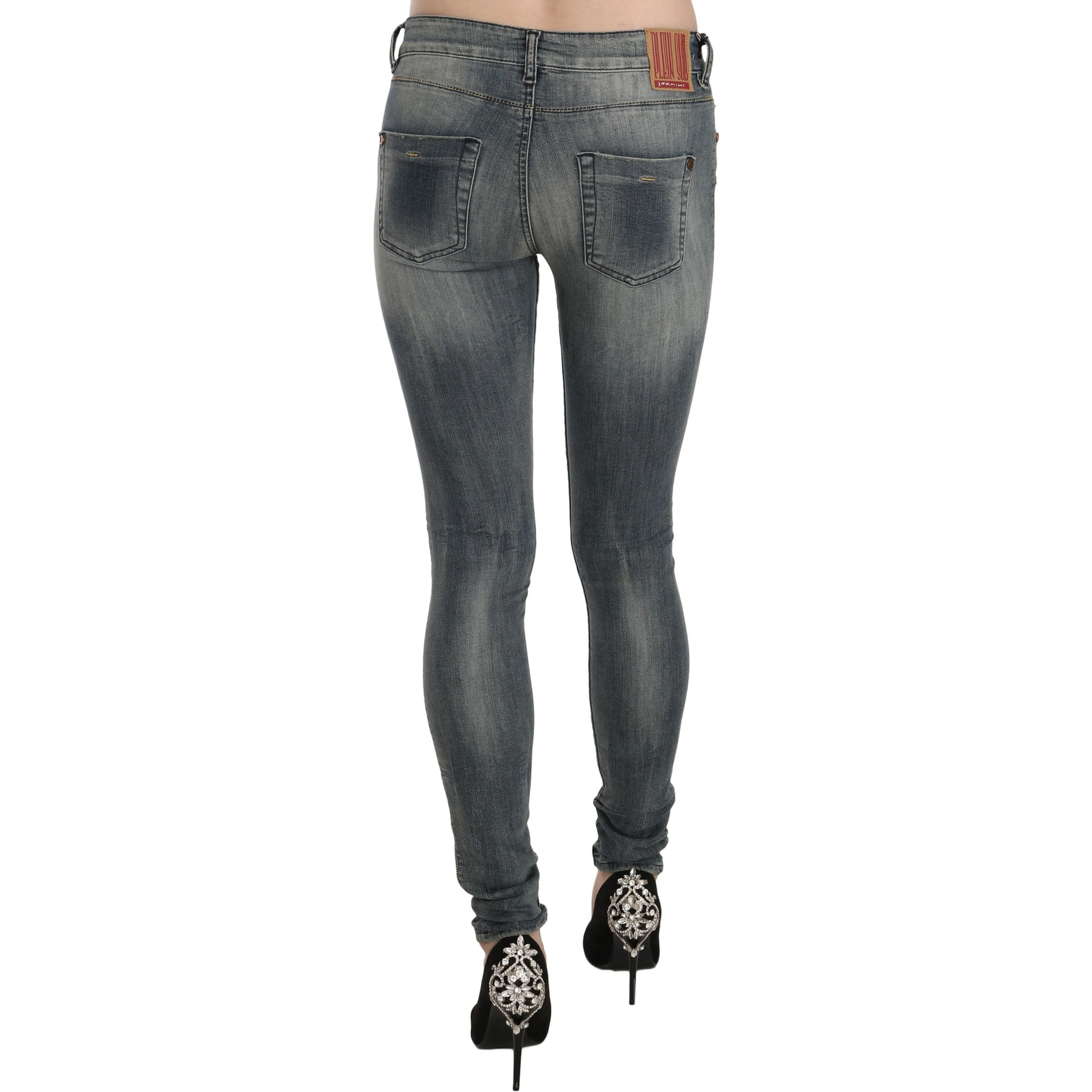 Blue Washed Low Waist Slim Fit Skinny Denim Casual Jeans