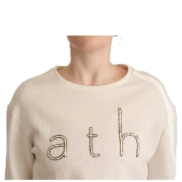 Beige Logo Long Sleeve Cropped Pullover Sweater
