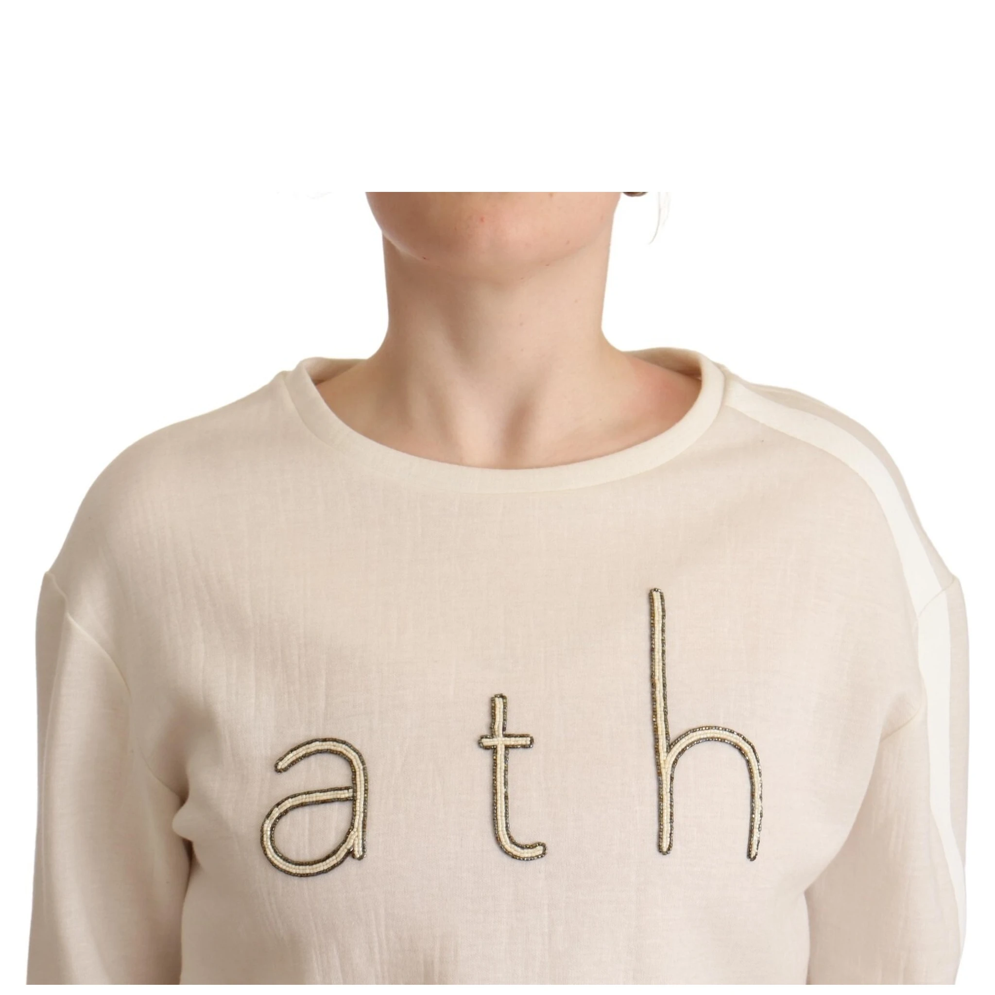 Beige Logo Long Sleeve Cropped Pullover Sweater